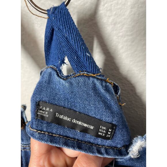 Zara Trafaluc Denimwear Overalls Size Medium Distressed Blue - Picture 5 of 8